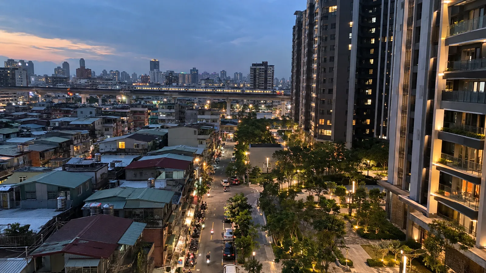 現代大樓退縮出綠意步道,翻轉密集老街區的生活環境。