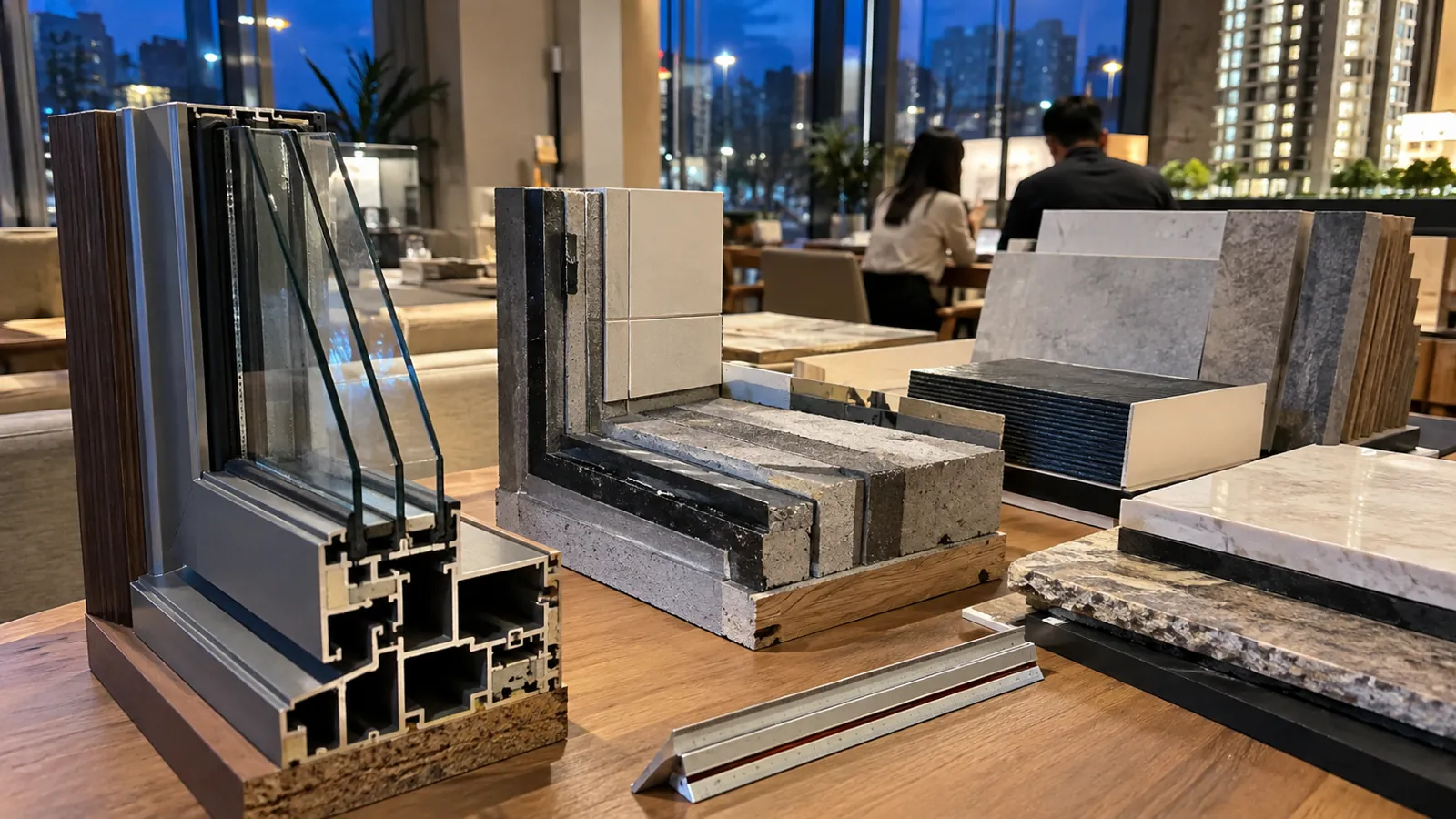 展示區的窗框結構與工法剖面,體現建商打磨品質的用心。