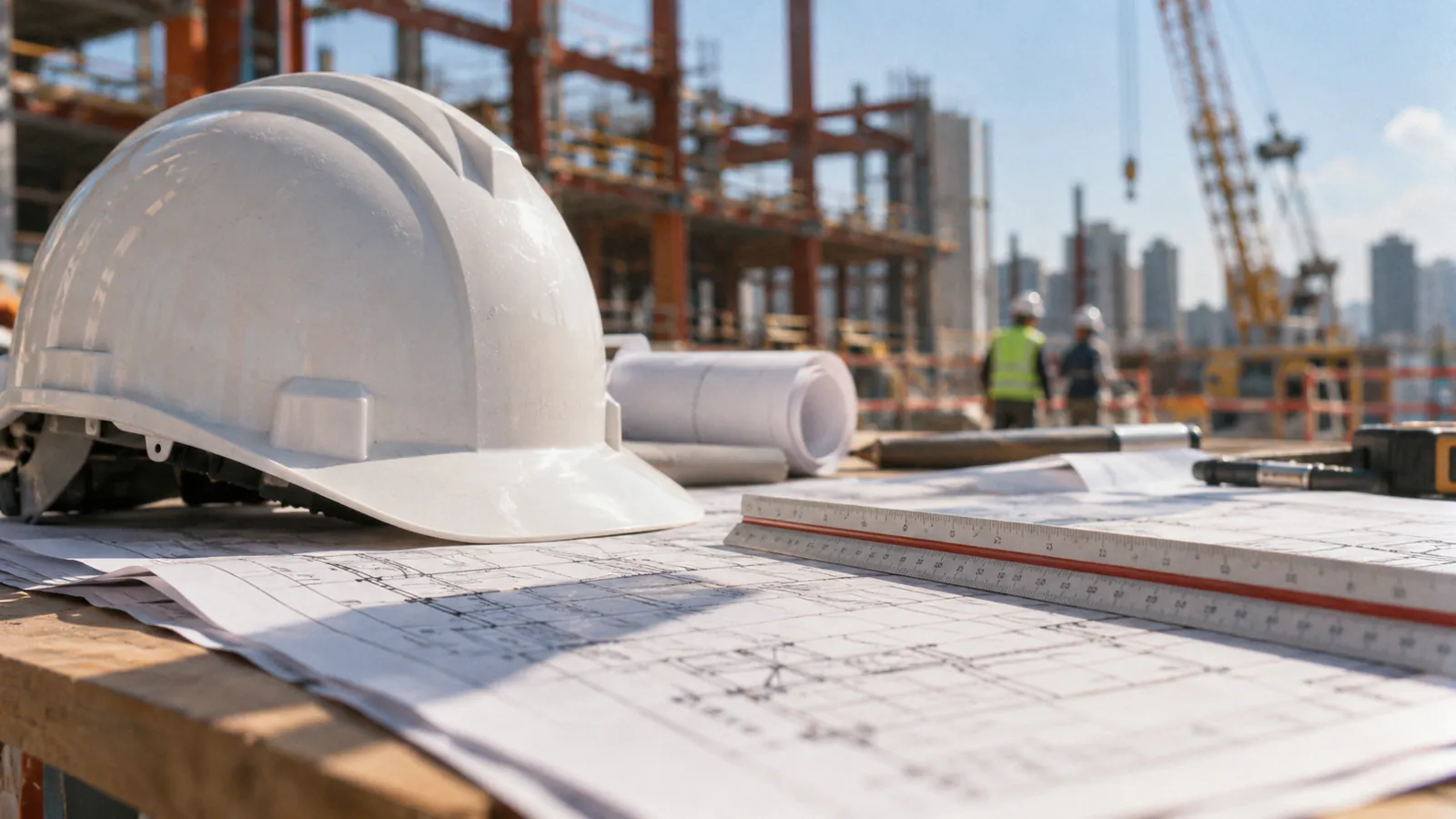 攤開的工程圖紙旁,大型建商依節奏穩步推進指標建案。