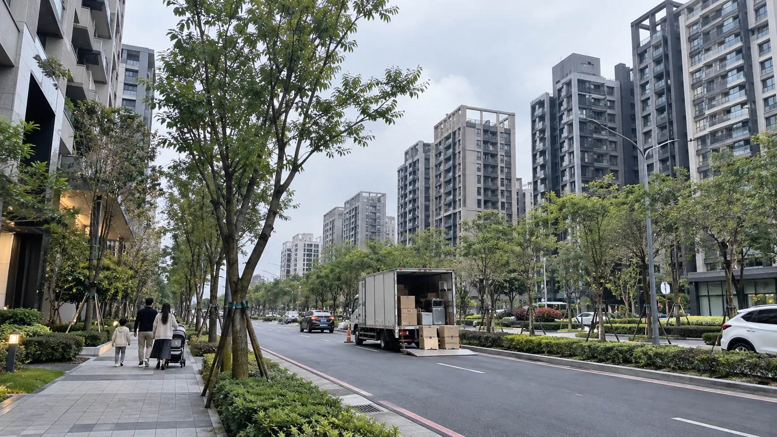 搬家貨車忙著卸下家具，新興社區迎來扎實自住買盤。